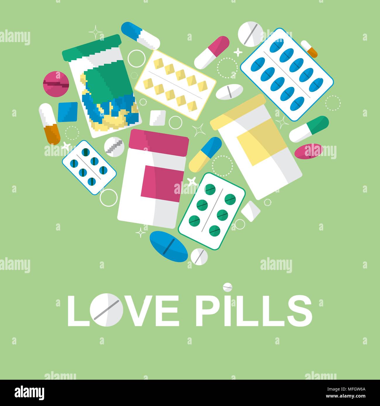 Set of pills in the form of heart for your advertising. Vector illustration Stock Vector