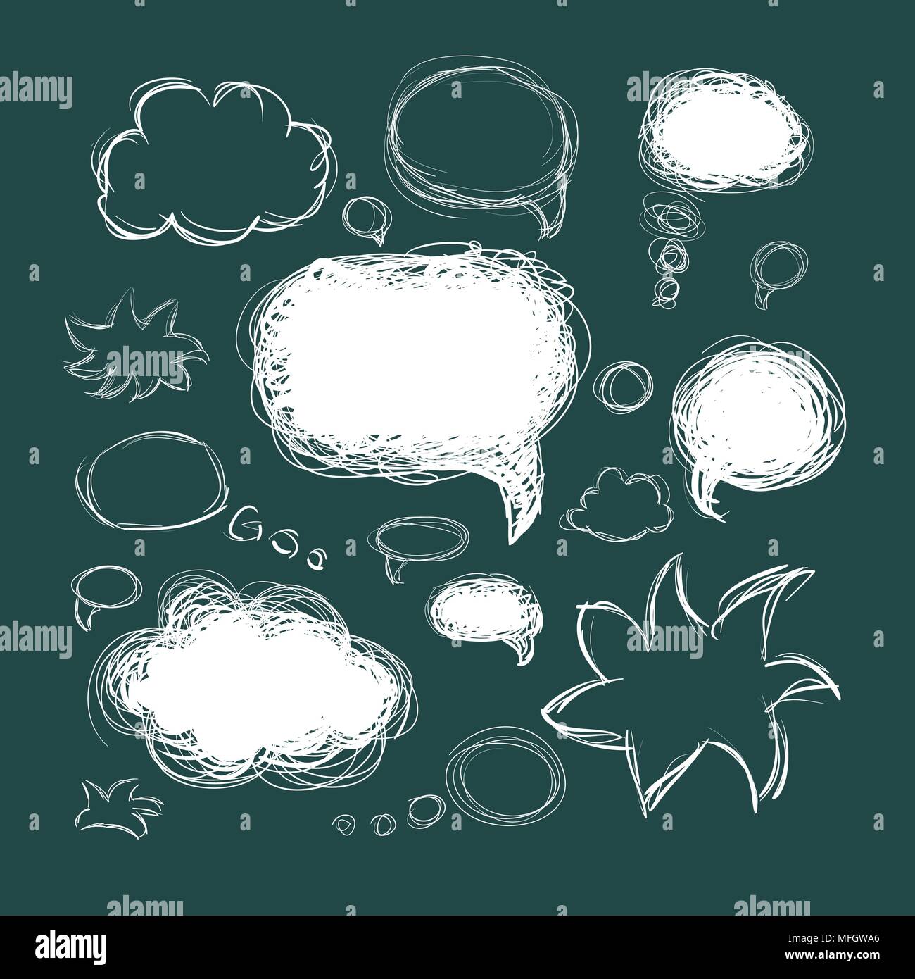 Set of scribble speech bubbles on a green background. Vector illustration Stock Vector