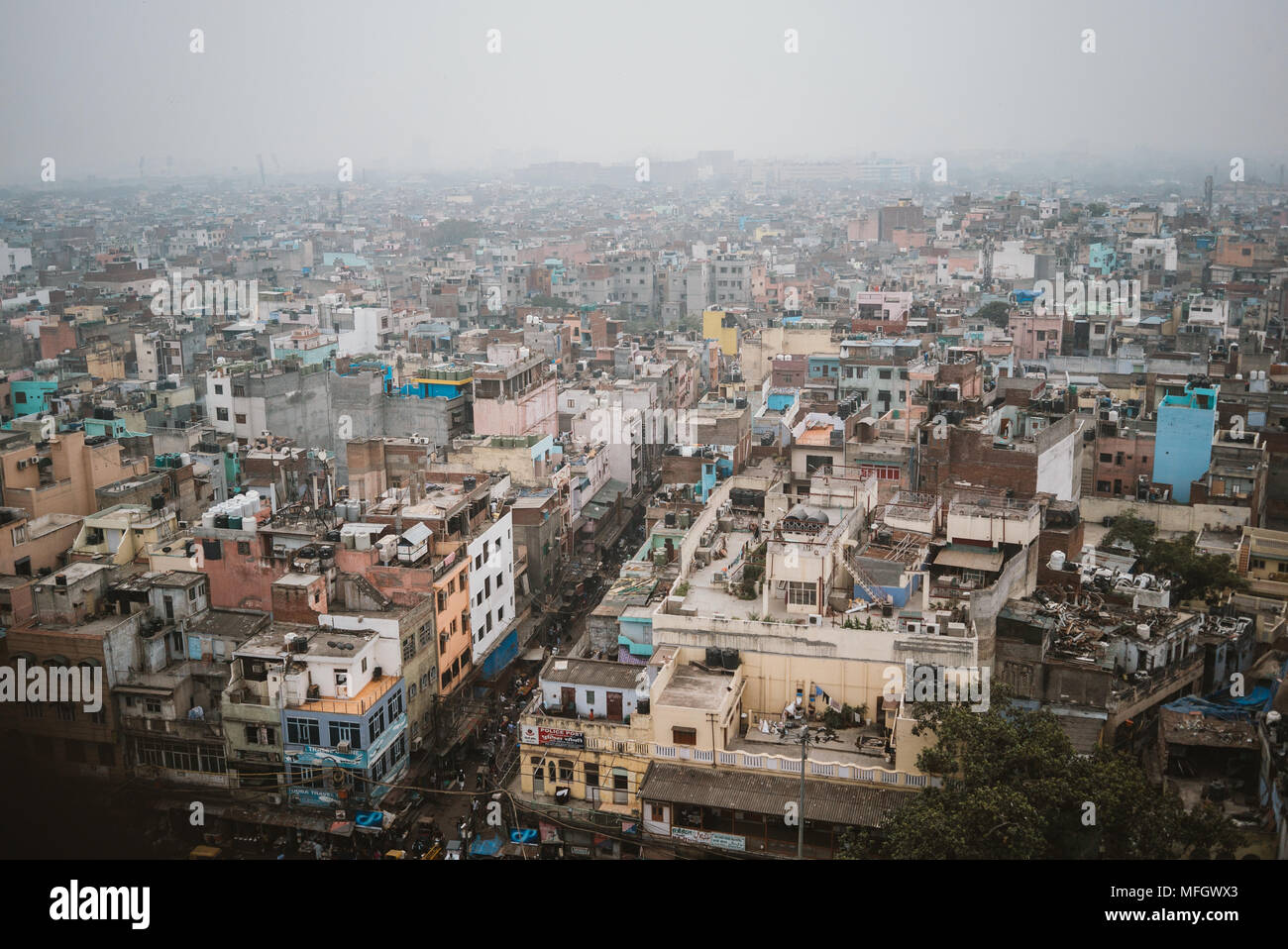 rooftops and smog from above on a busy day in Delhi, India Stock Photo ...