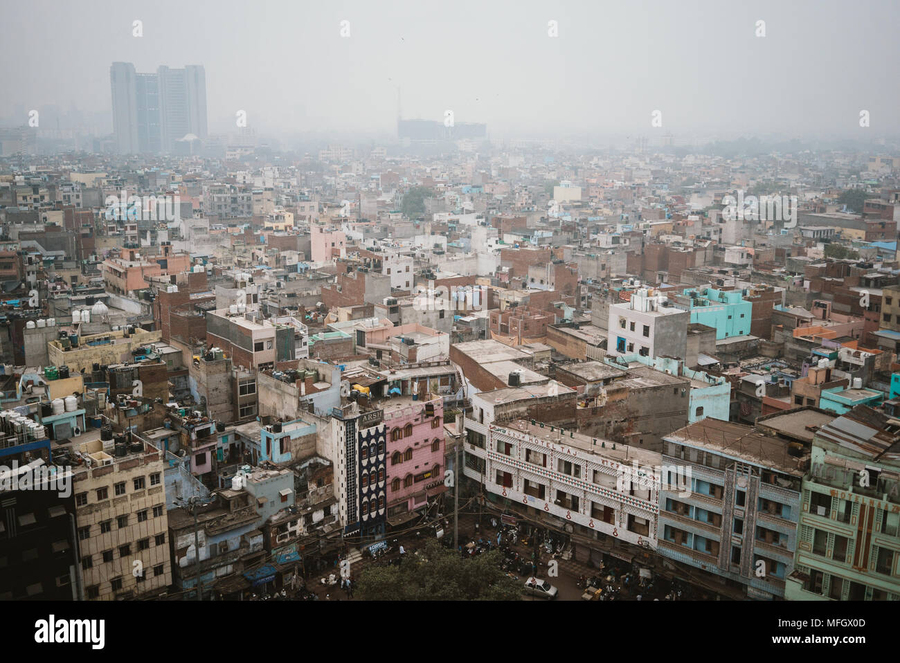 rooftops and smog from above on a busy day in Delhi, India Stock Photo ...