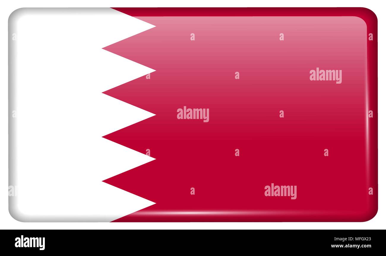 Flags of Bahrain in the form of a magnet on refrigerator with reflections light. Vector illustration Stock Vector