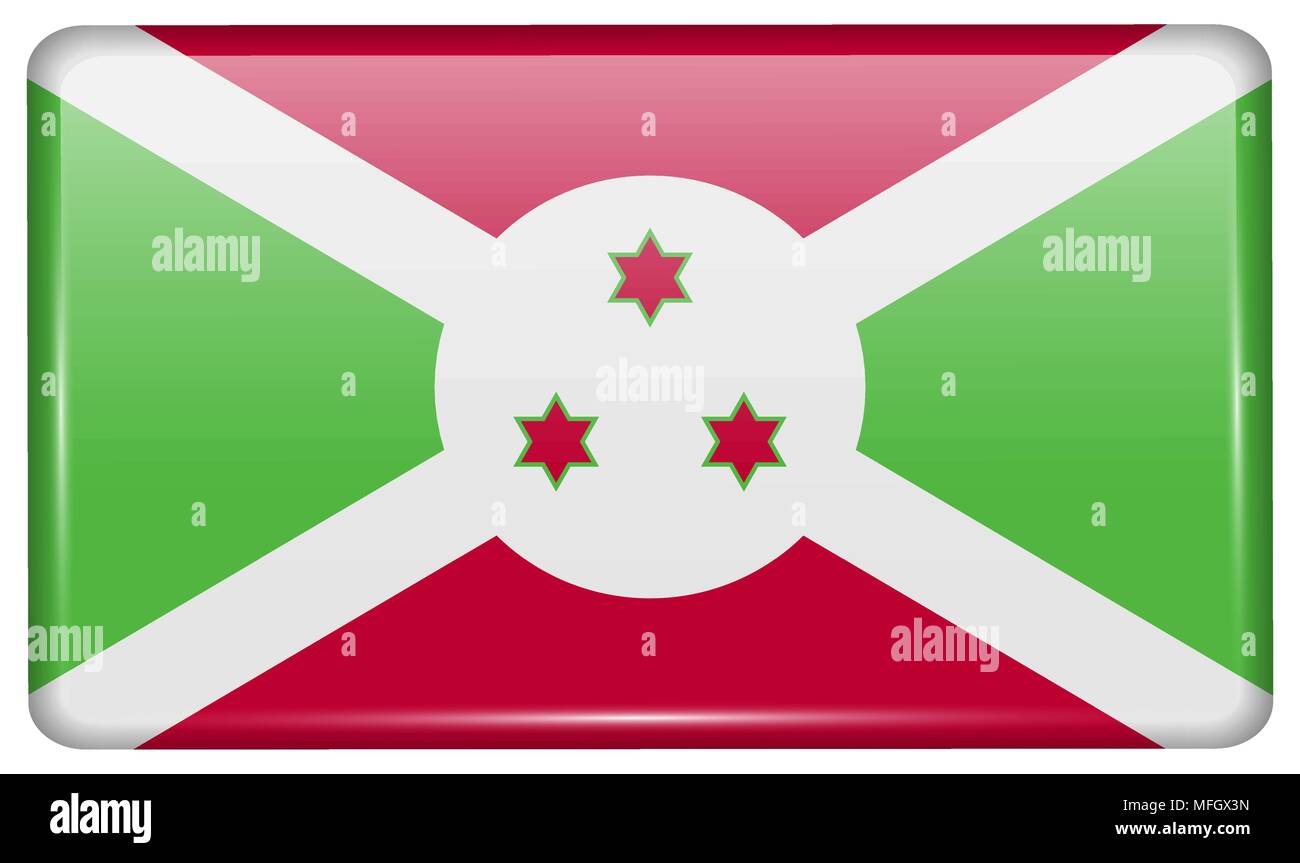 Flags of Burundi in the form of a magnet on refrigerator with reflections light. Vector illustration Stock Vector