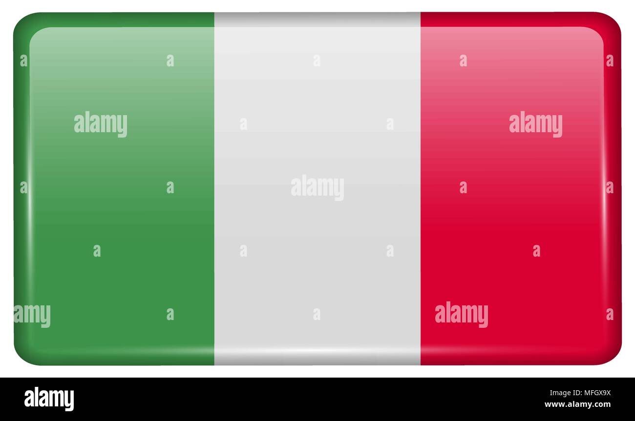 Flags of Italy in the form of a on refrigerator with reflections