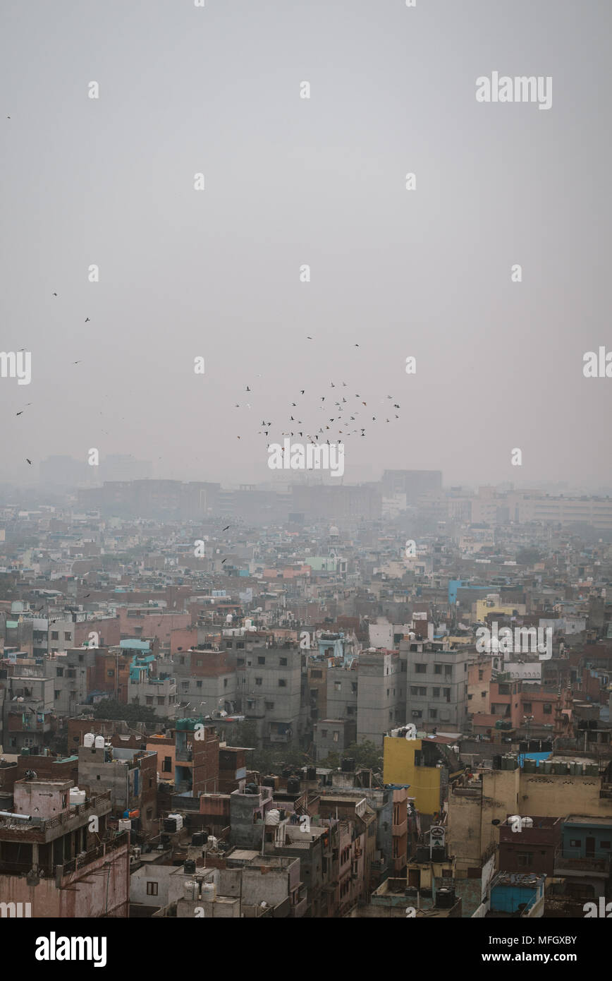 rooftops and smog from above on a busy day in Delhi, India Stock Photo ...