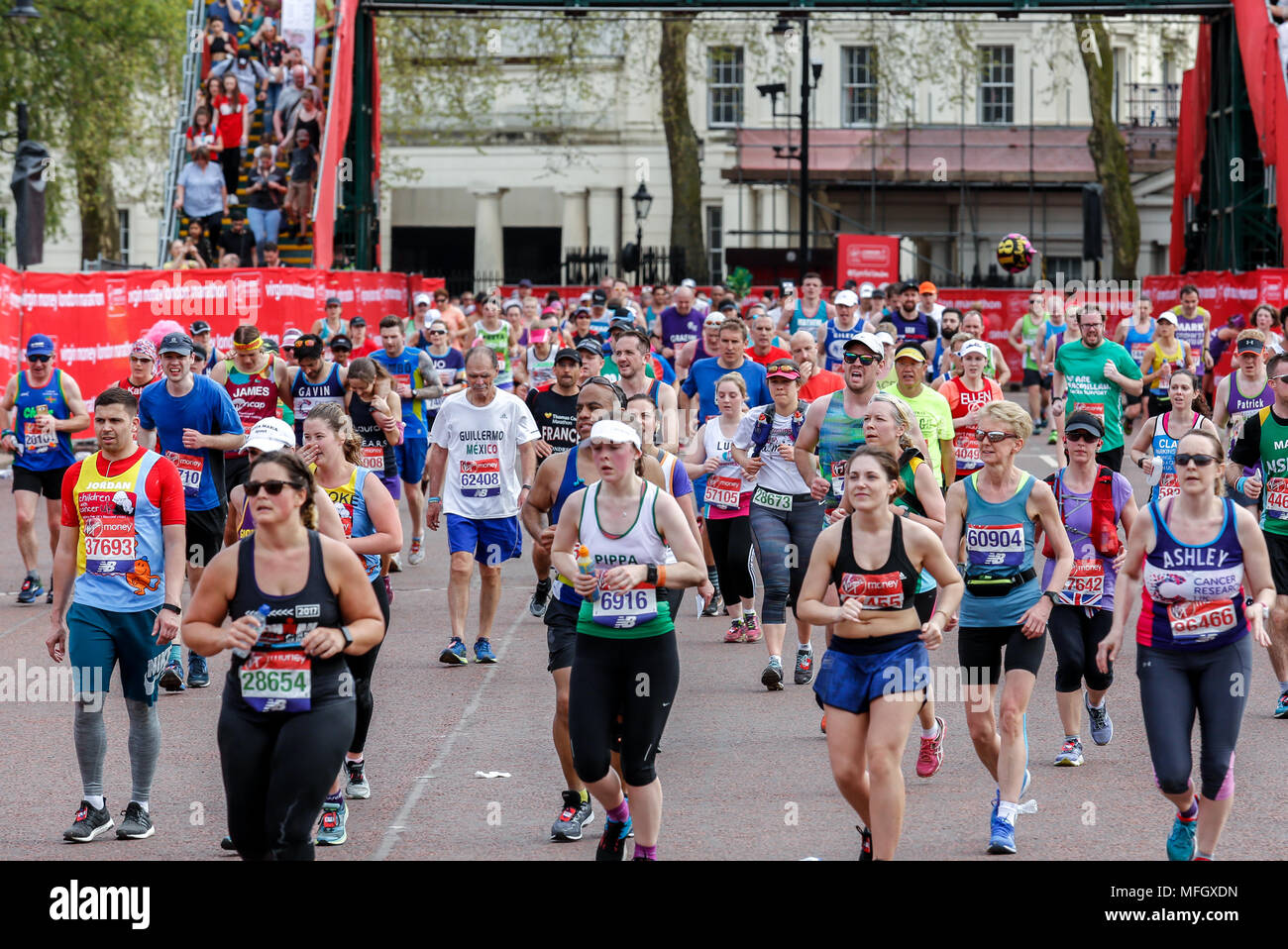 Runners of the Mass race during the Virgin Money London Marathon in London, England on April 22, 2018. Stock Photo