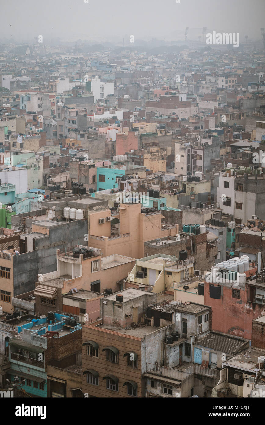 rooftops and smog from above on a busy day in Delhi, India Stock Photo ...