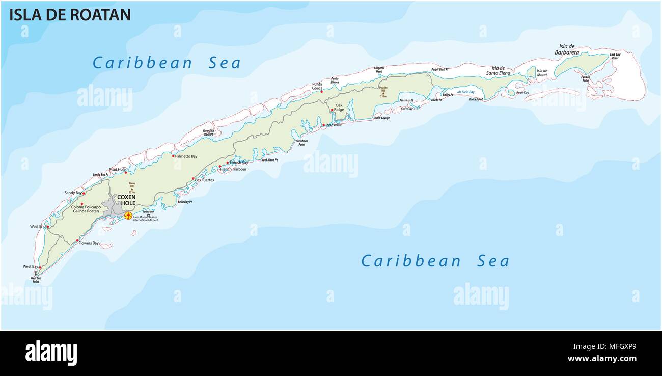Map Of Roatan Honduras Roatan Island Road Vector Map, Honduras Stock Vector Image & Art - Alamy