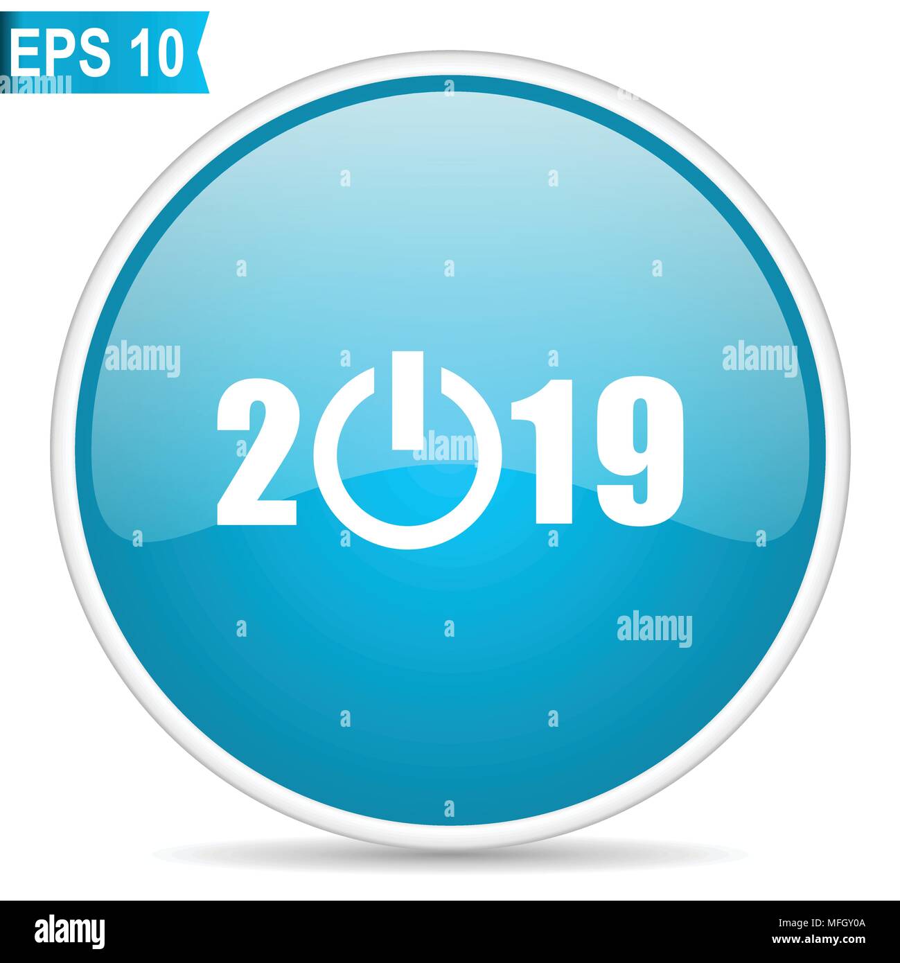 New year 2019 blue glossy round vector icon in eps 10. Editable modern ...