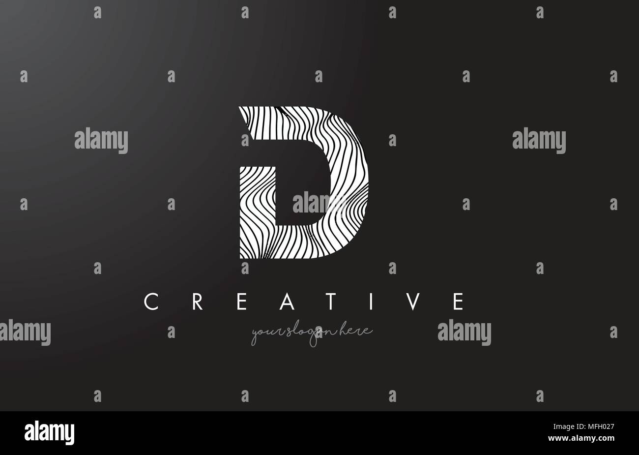 D Letter Logo with Zebra Lines Texture Design Vector Illustration. Stock Vector
