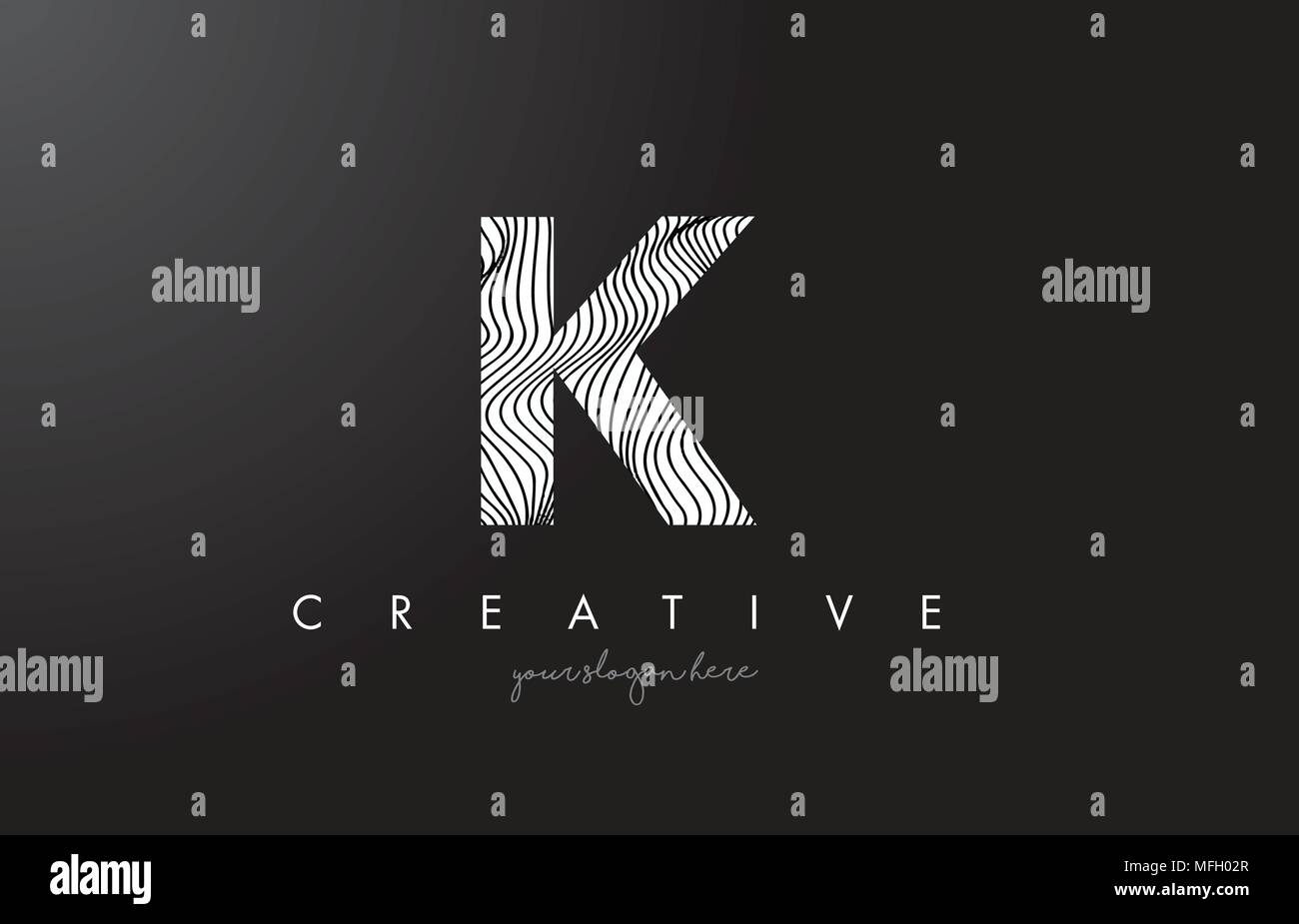 K Letter Logo with Zebra Lines Texture Design Vector Illustration. Stock Vector
