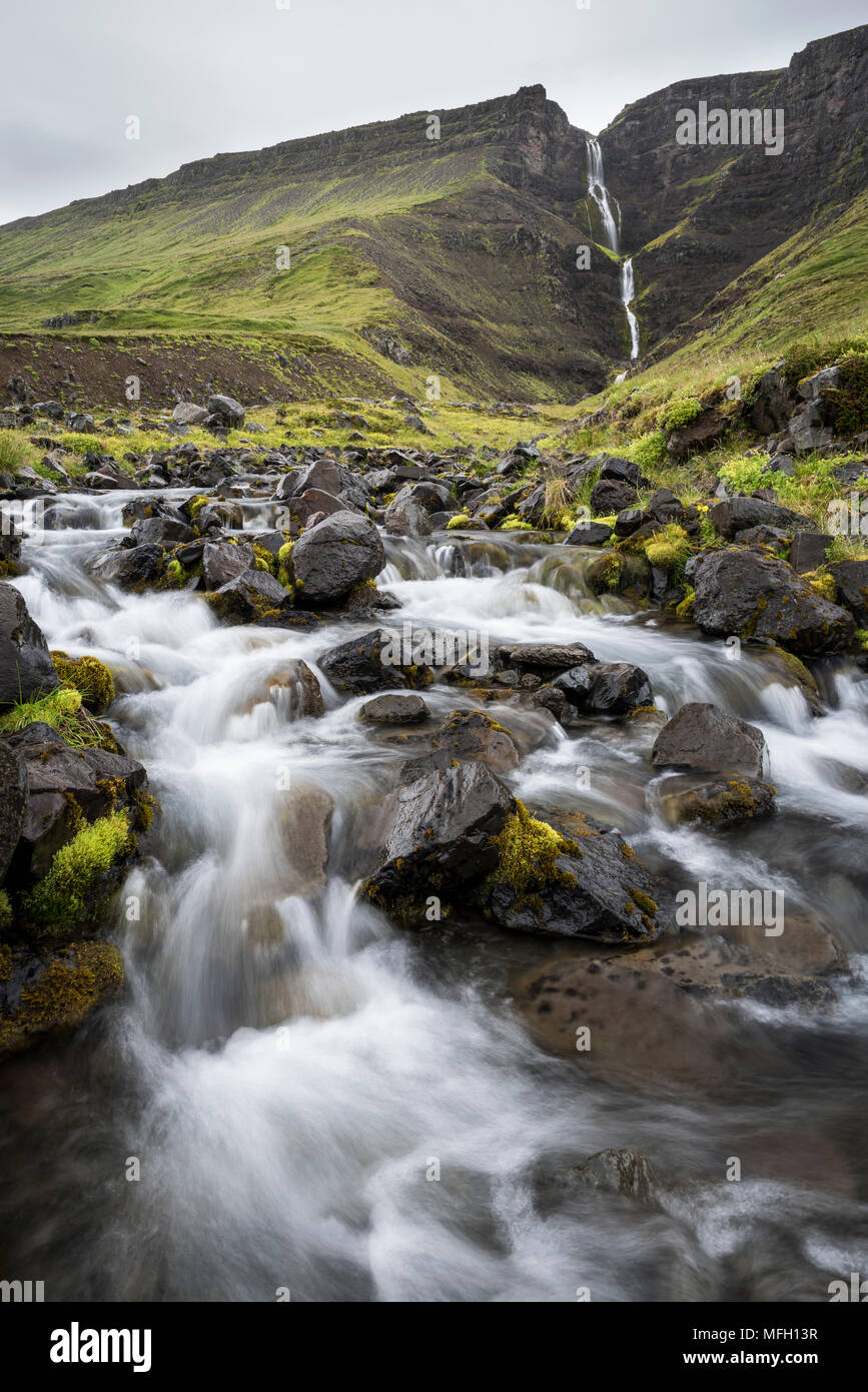Waterfall en route to Westfjords, north west Iceland, Polar Regions Stock Photo
