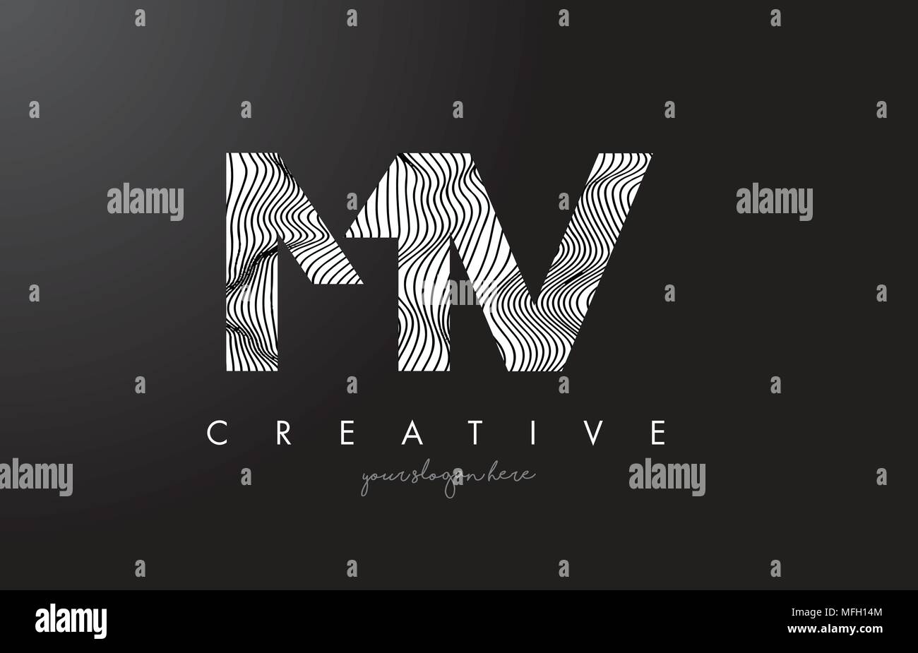 MV M V Letter Logo with Zebra Lines Texture Design Vector Illustration ...