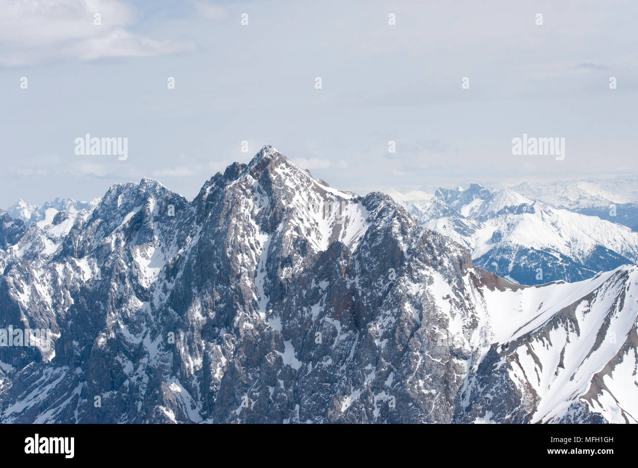Alps mountain range viewed from Zugspitze, in Eastern Alps, which form part of the Wetterstein mountains,(German: Wettersteingebirge), Bavaria,Germany Stock Photo