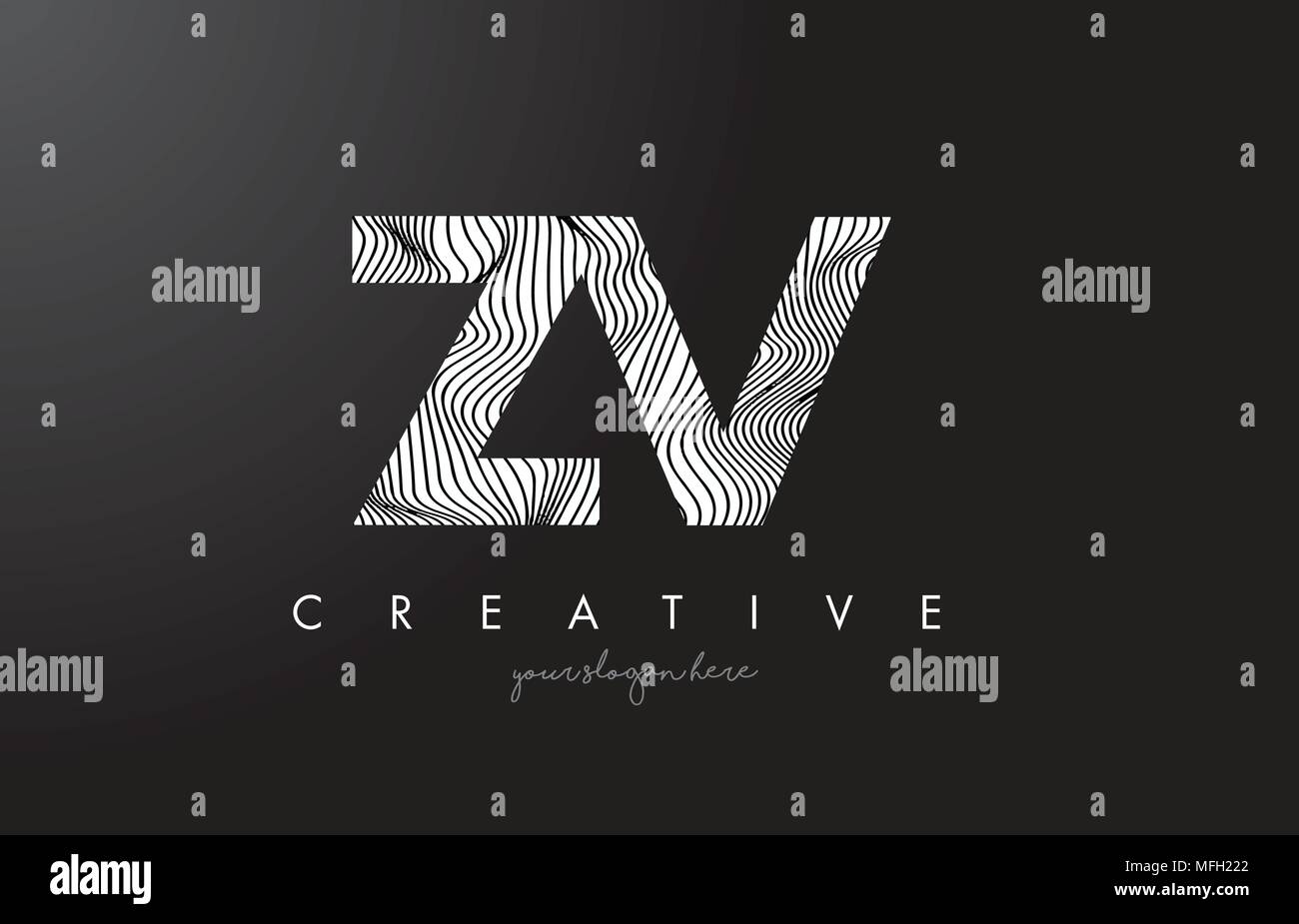 ZV Z V Letter Logo with Zebra Lines Texture Design Vector Illustration