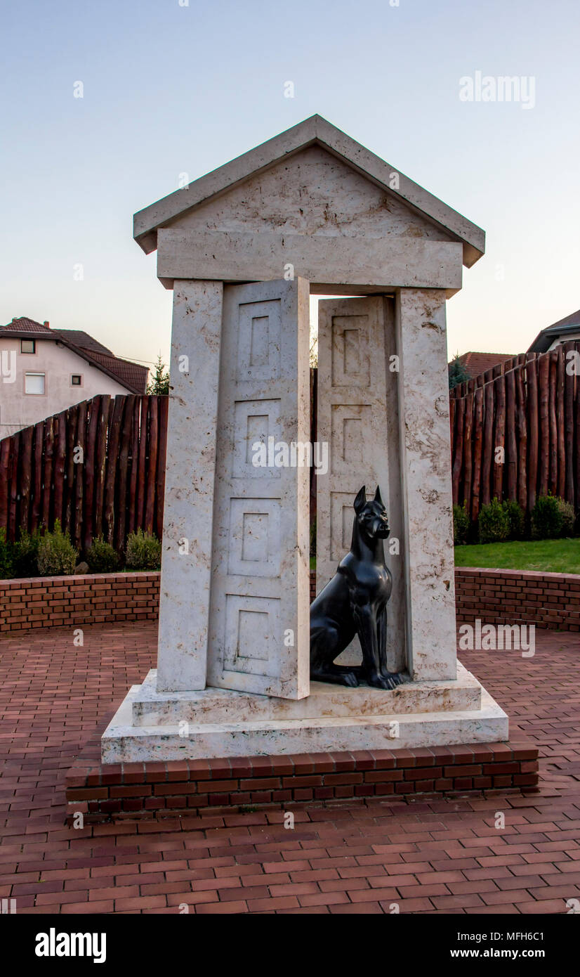 A local attraction: the statue of the tomb of a roman soldier of the musiem of the roman settlements in the region, Heviz, Egregy village, Hungary Stock Photo