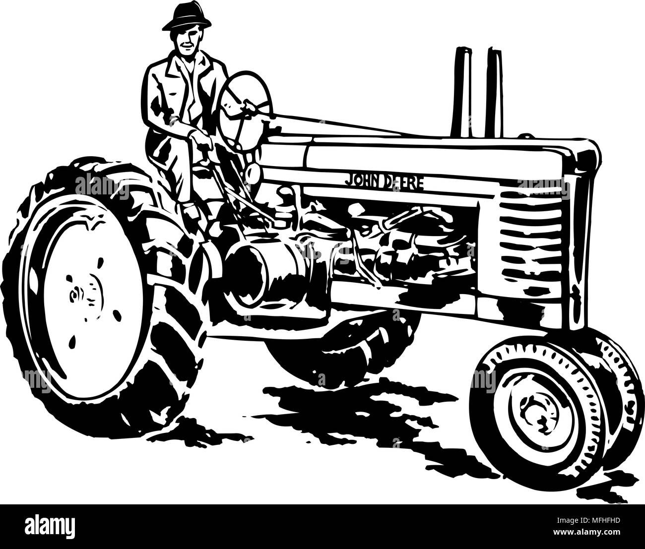 John Deere Tractor - Retro Clipart Illustration Stock Vector