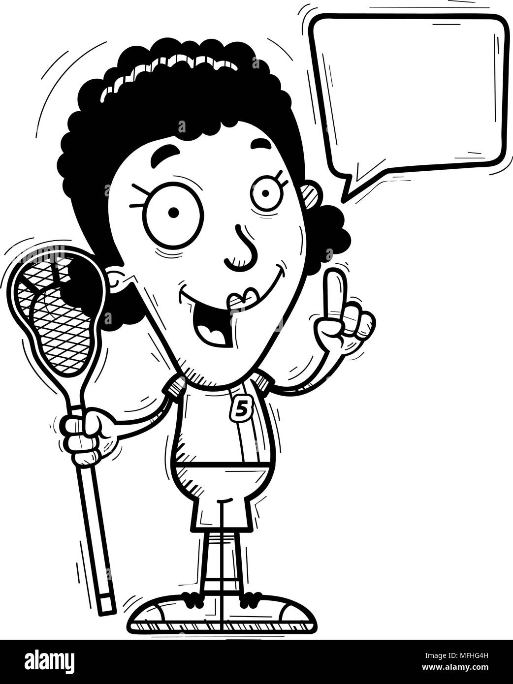 A cartoon illustration of a black woman lacrosse player talking Stock