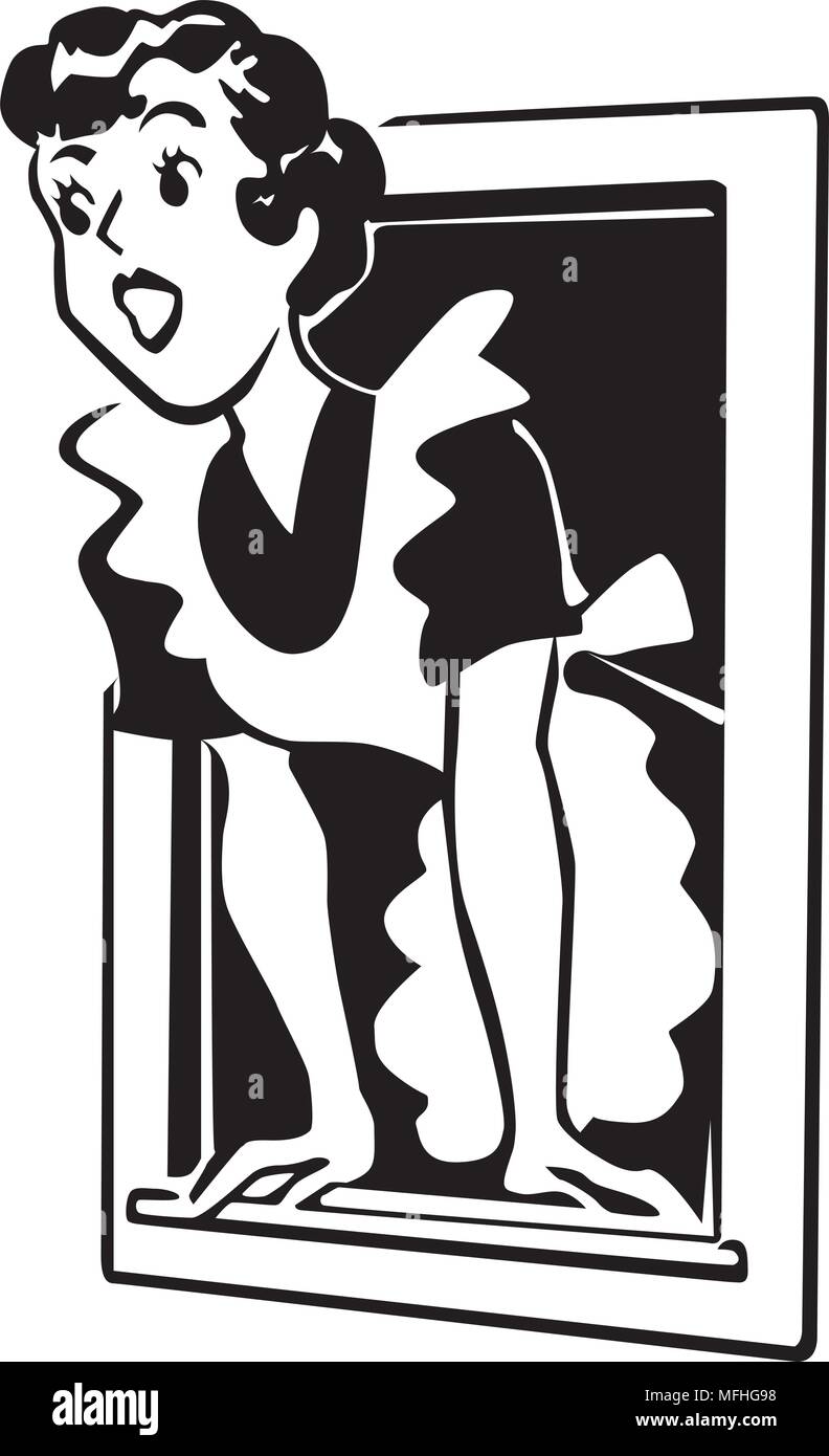 Lady Calling Out Window - Retro Clipart Illustration Stock Vector Image ...
