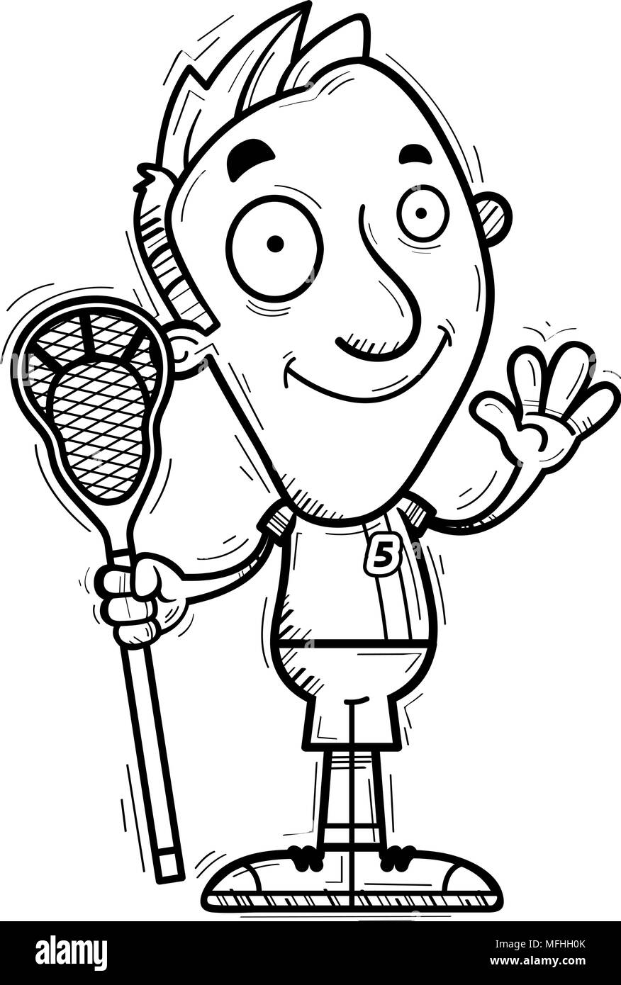 A cartoon illustration of a man lacrosse player waving Stock Vector