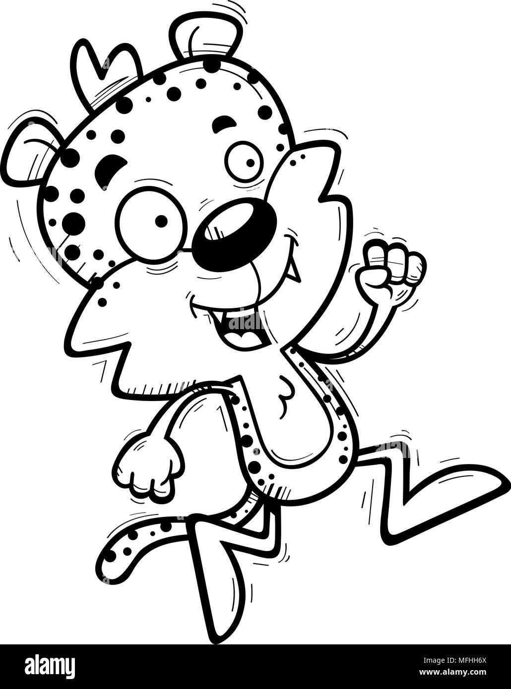 A cartoon illustration of a male leopard running. Stock Vector