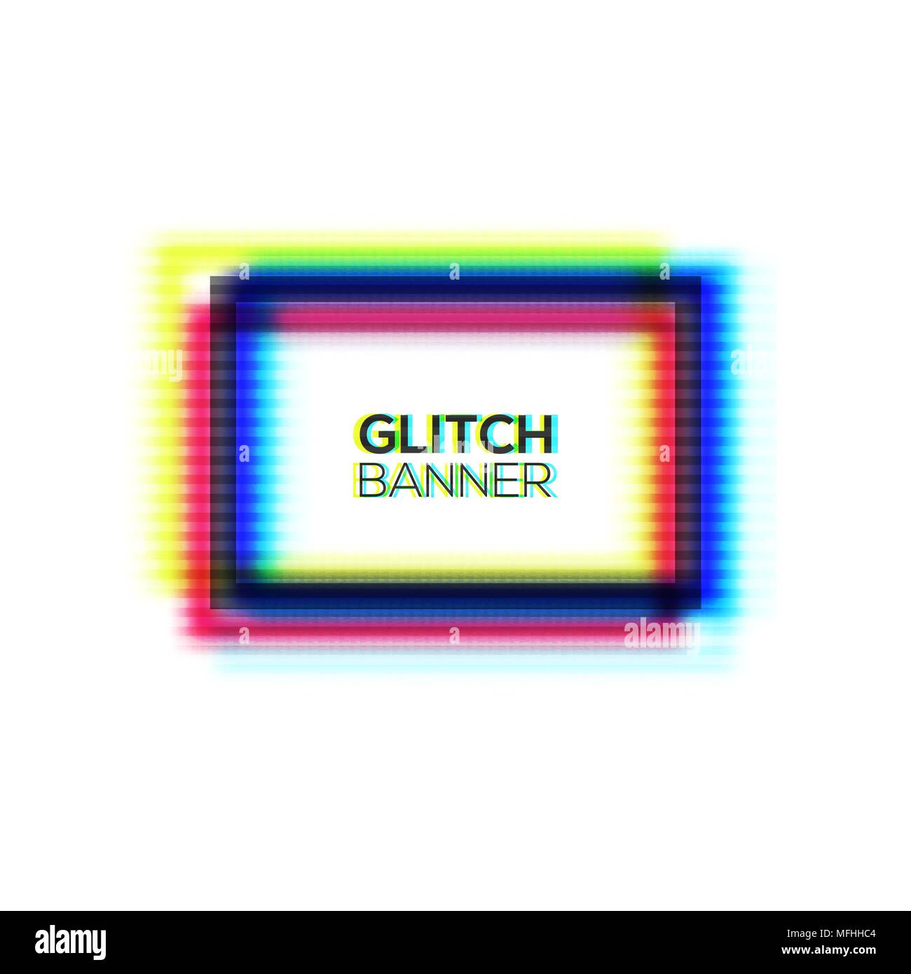 Abstract glitch texture rectangle frame. Geometric style art. Distorted modern rectangle shape background with glitch effect. Broken glitched sign concept rgb cmyk channel. Color vector illustration. Stock Vector