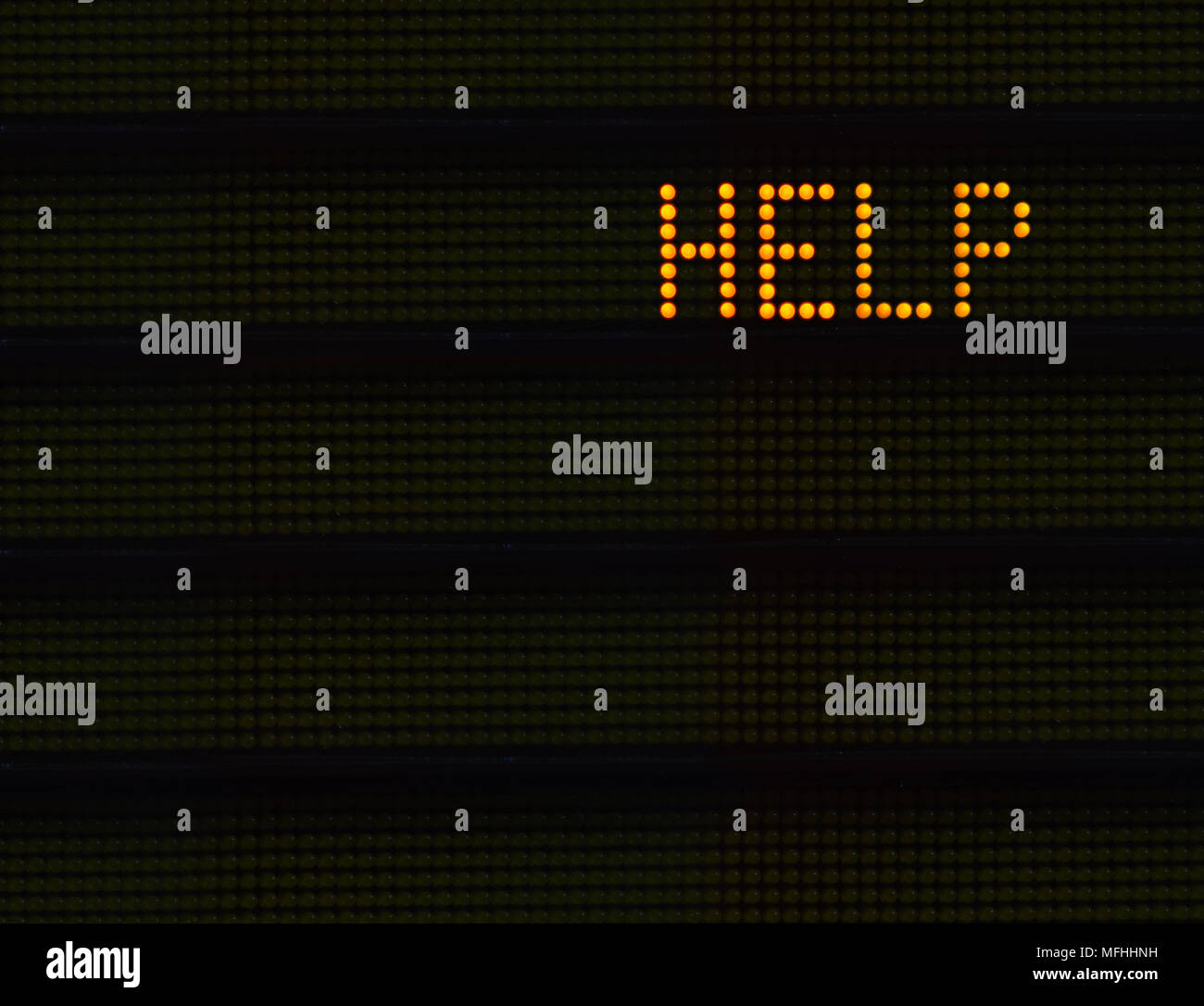 The Word HELP In Orange Lights On A Retro Signboard At An Airport Or ...