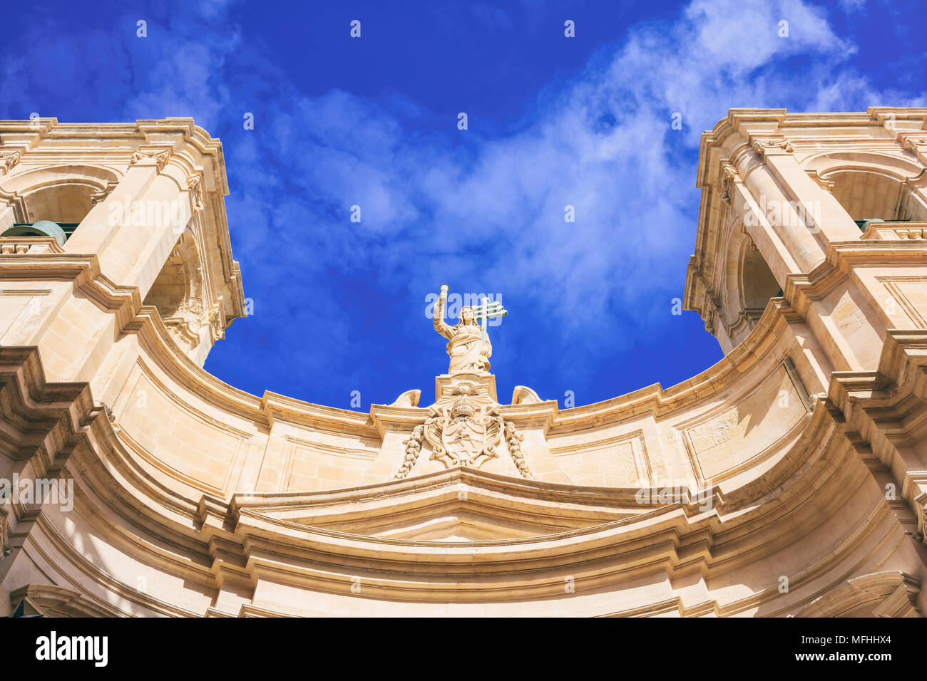 Valletta, Malta, St Johns co cathedral on blue sky background, under view Stock Photo