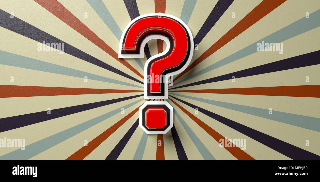 Red question mark on circus vintage wall background. 3d illustration Stock Photo