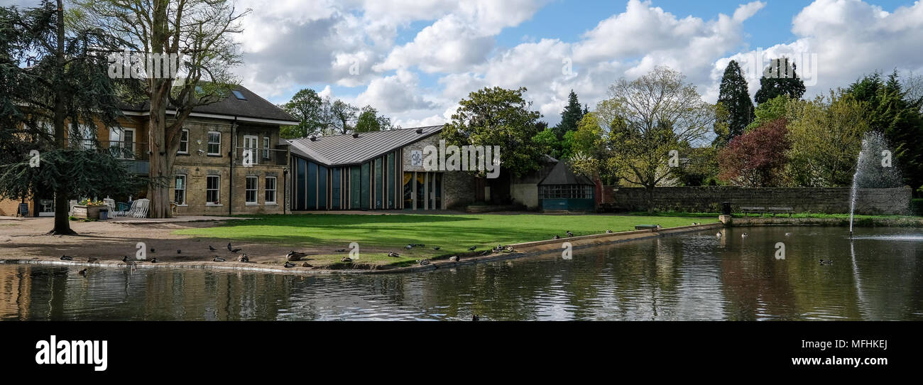 Panorama of Memorial Park, Pinner Middlesex UK showing West House