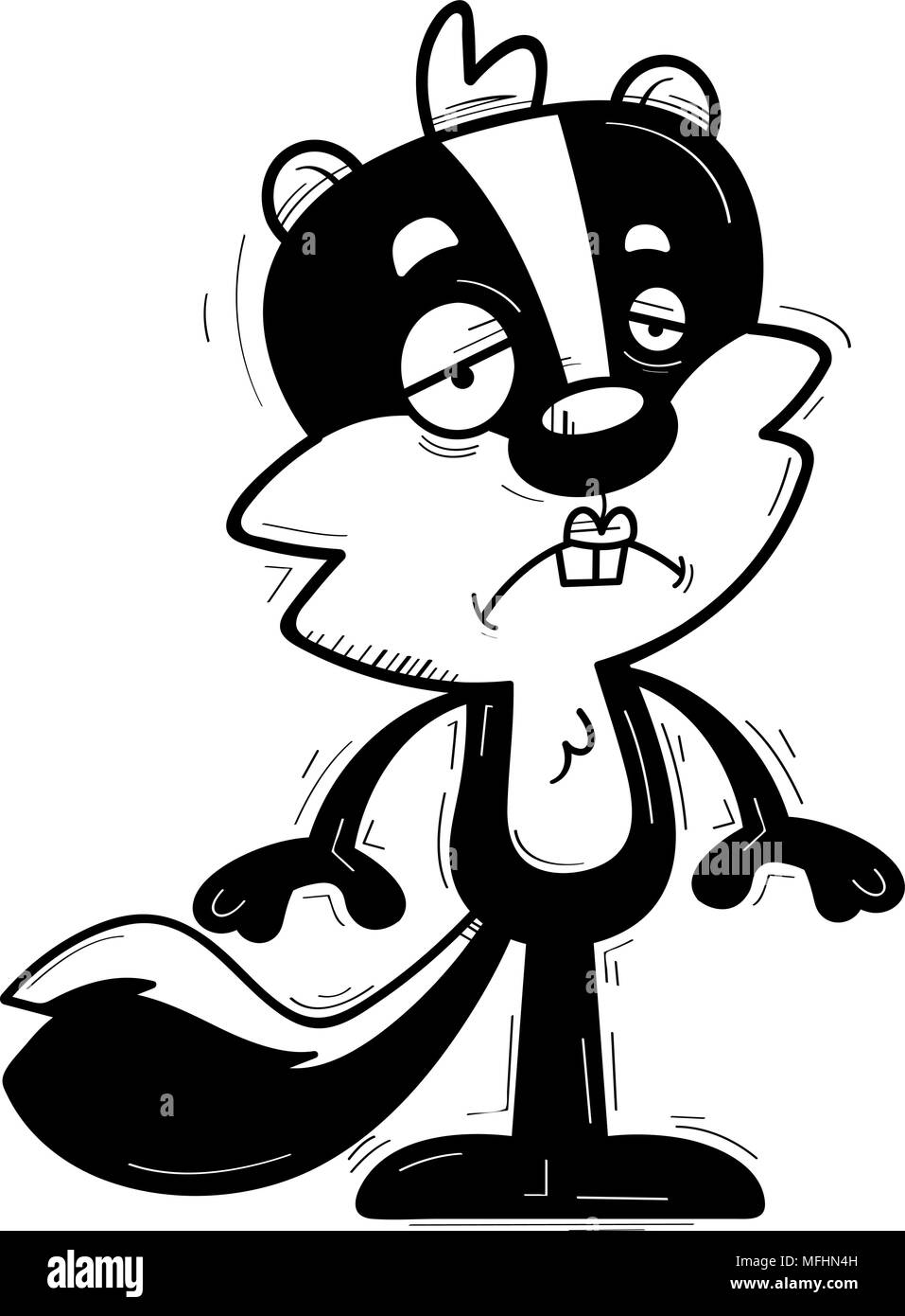 A cartoon illustration of a female skunk looking sad Stock Vector Image