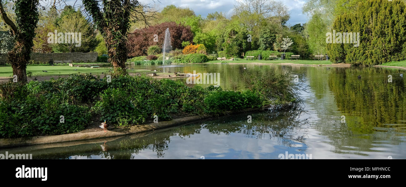 Memorial Park, Pinner, Middlesex, UK. Panoramic photo taken on a fresh ...