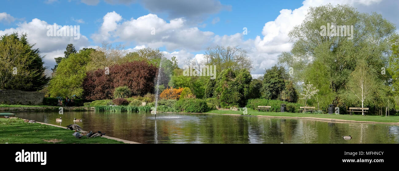 Memorial Park, Pinner, Middlesex, UK. Panoramic photo taken on a fresh ...