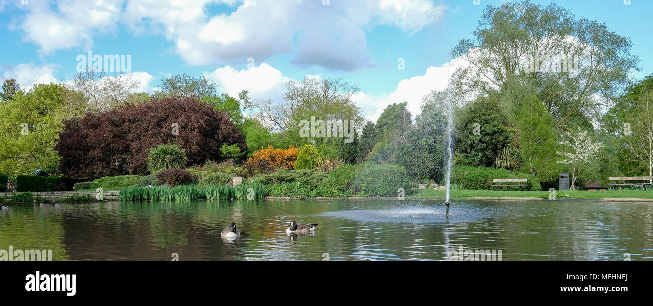 Memorial Park, Pinner, Middlesex, UK. Panoramic photo taken on a fresh ...