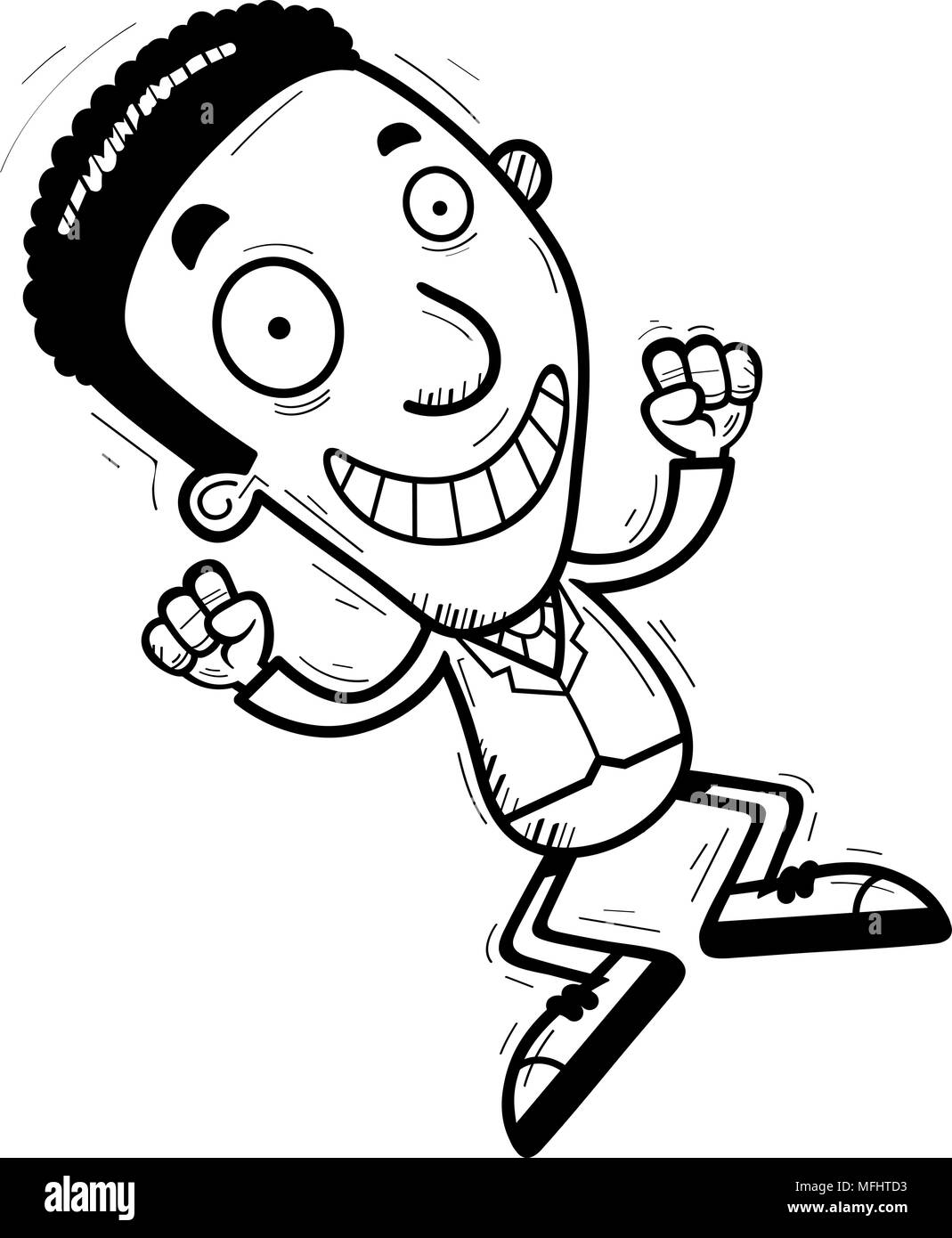 A cartoon illustration of a black businessman jumping. Stock Vector