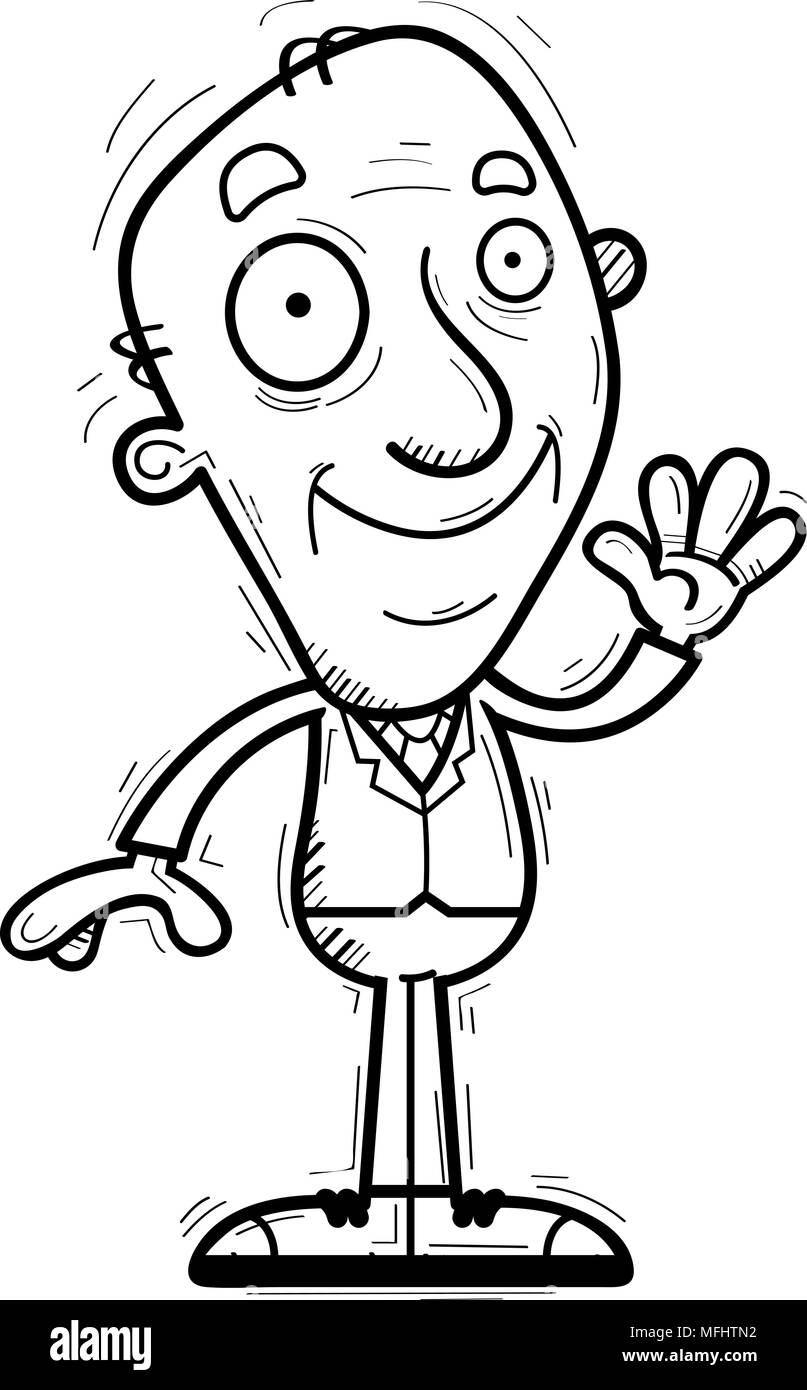 A Cartoon Illustration Of A Senior Citizen Businessman Waving Stock