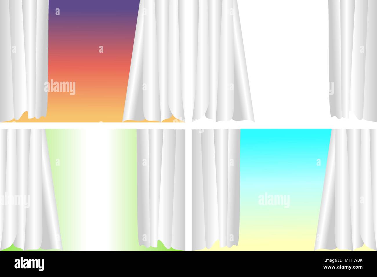 Set of curtains in various background. Vector illustration, EPS10. Stock Vector