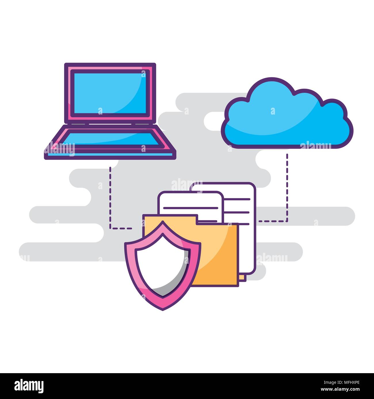 laptop cloud storage shield folder files connection Stock Vector Image ...