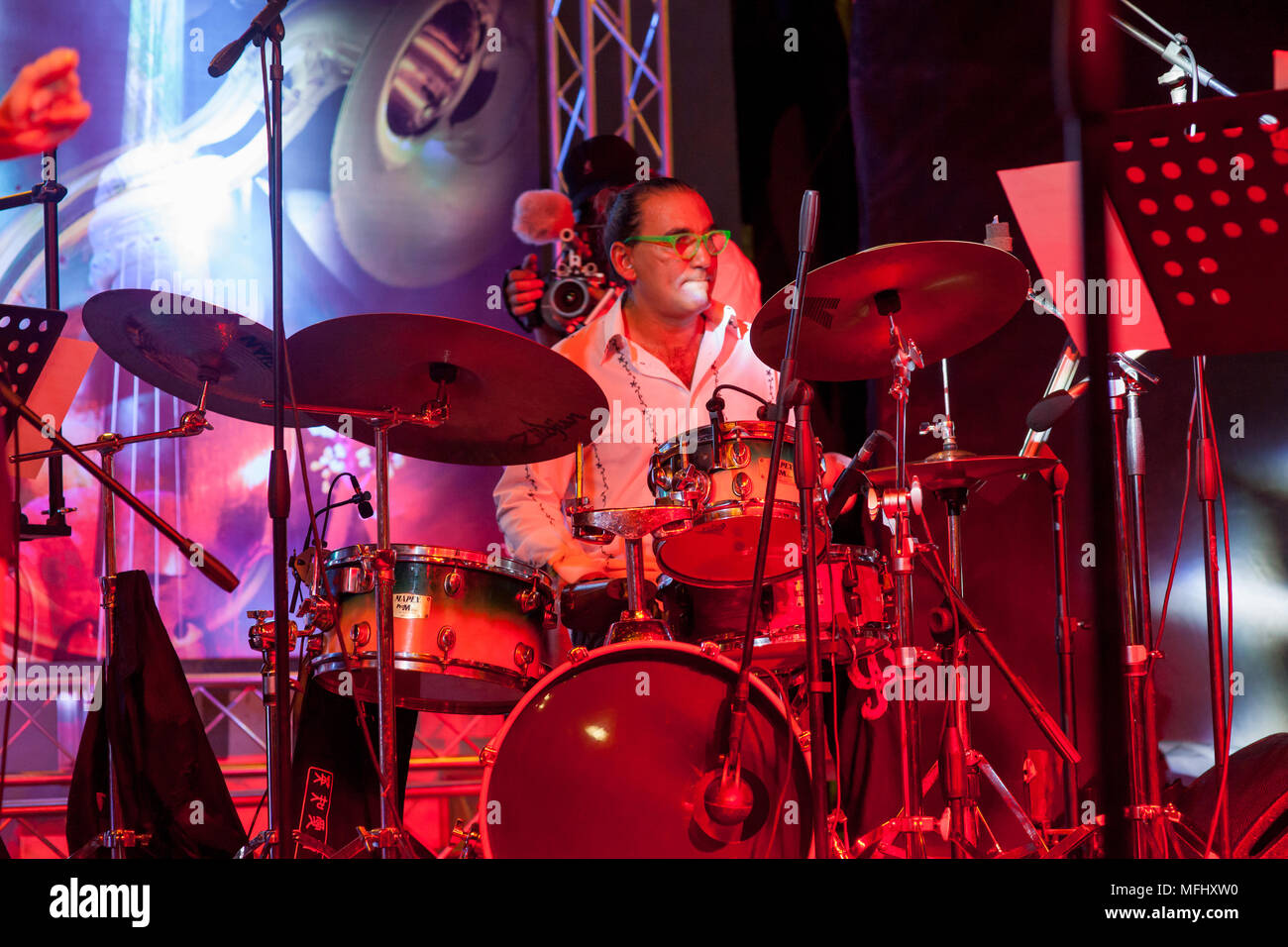 Drummer performing at the Dominican Republic Jazz Festival Stock Photo