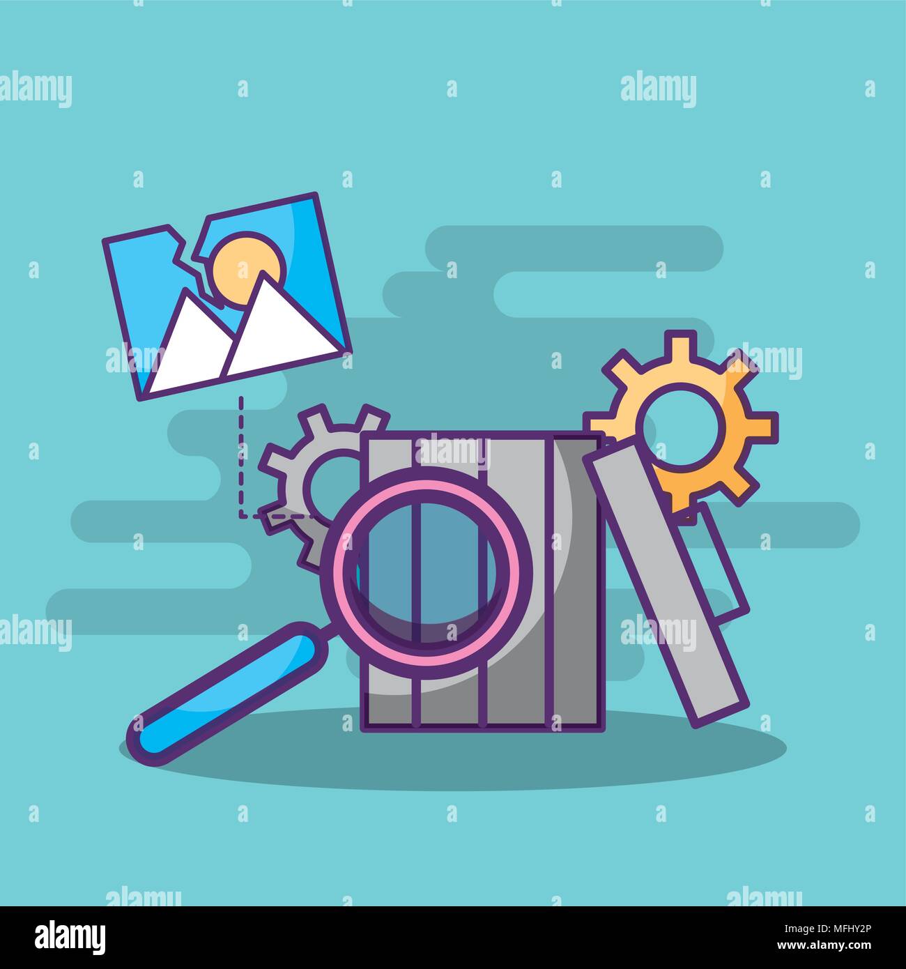 trash can search analysis settings photo digital Stock Vector