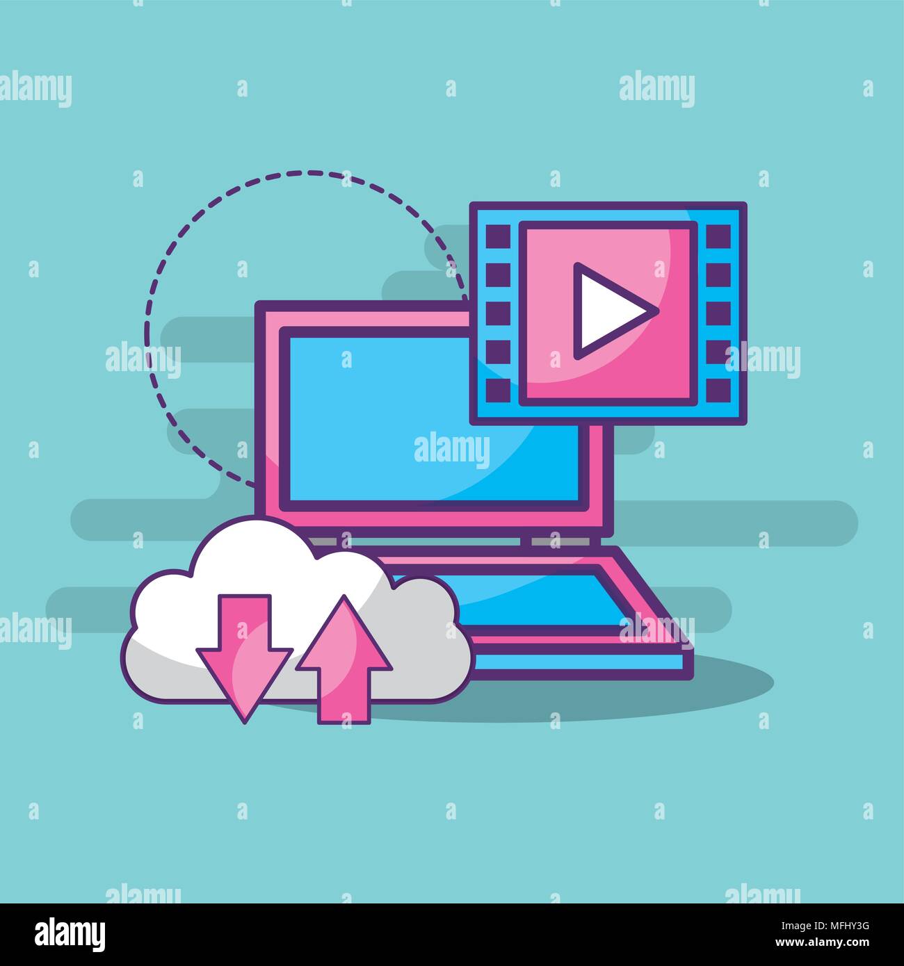 laptop cloud storage video player button Stock Vector Image & Art - Alamy