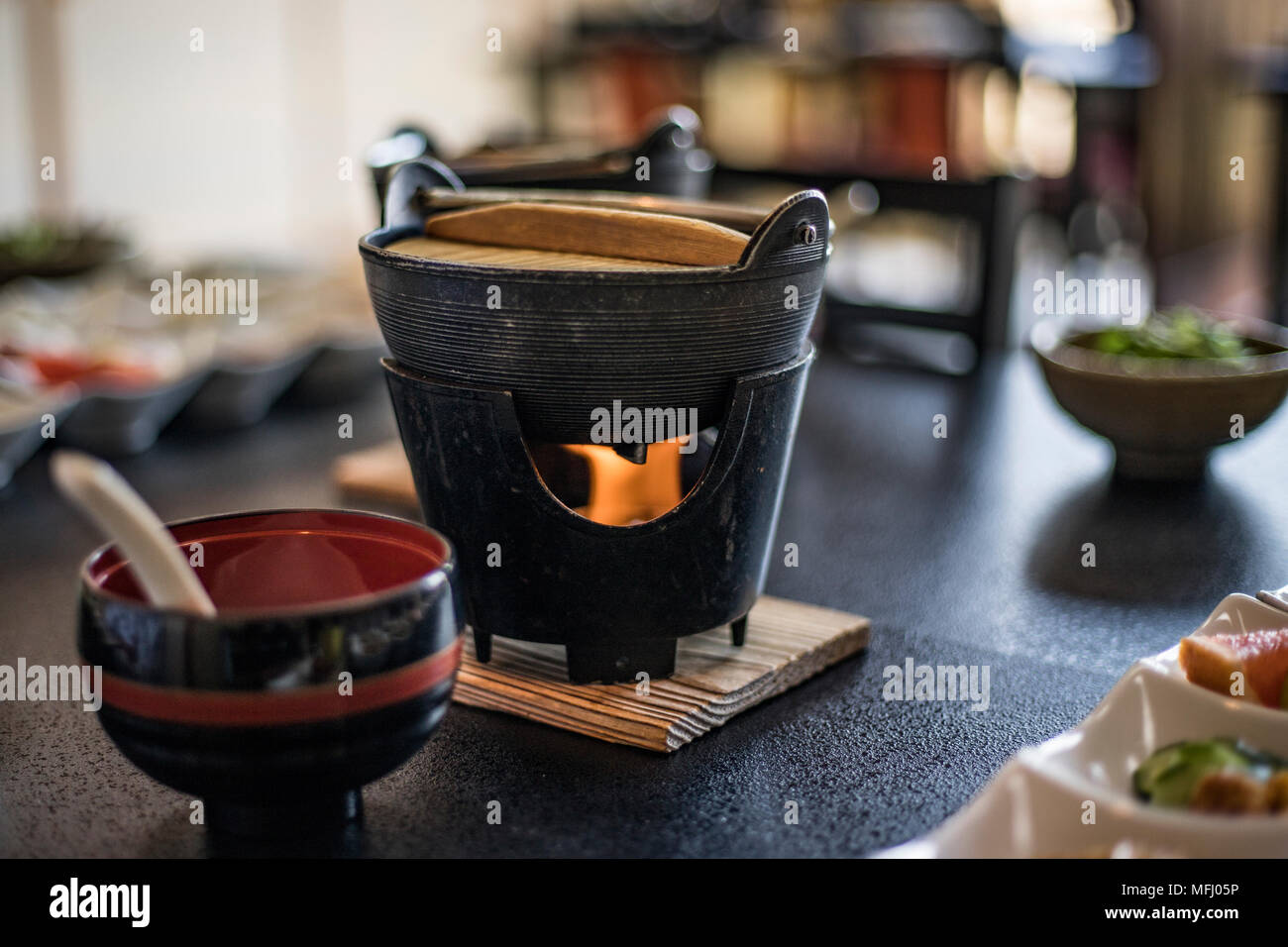 Waiting for the Miso Soup to be done Stock Photo