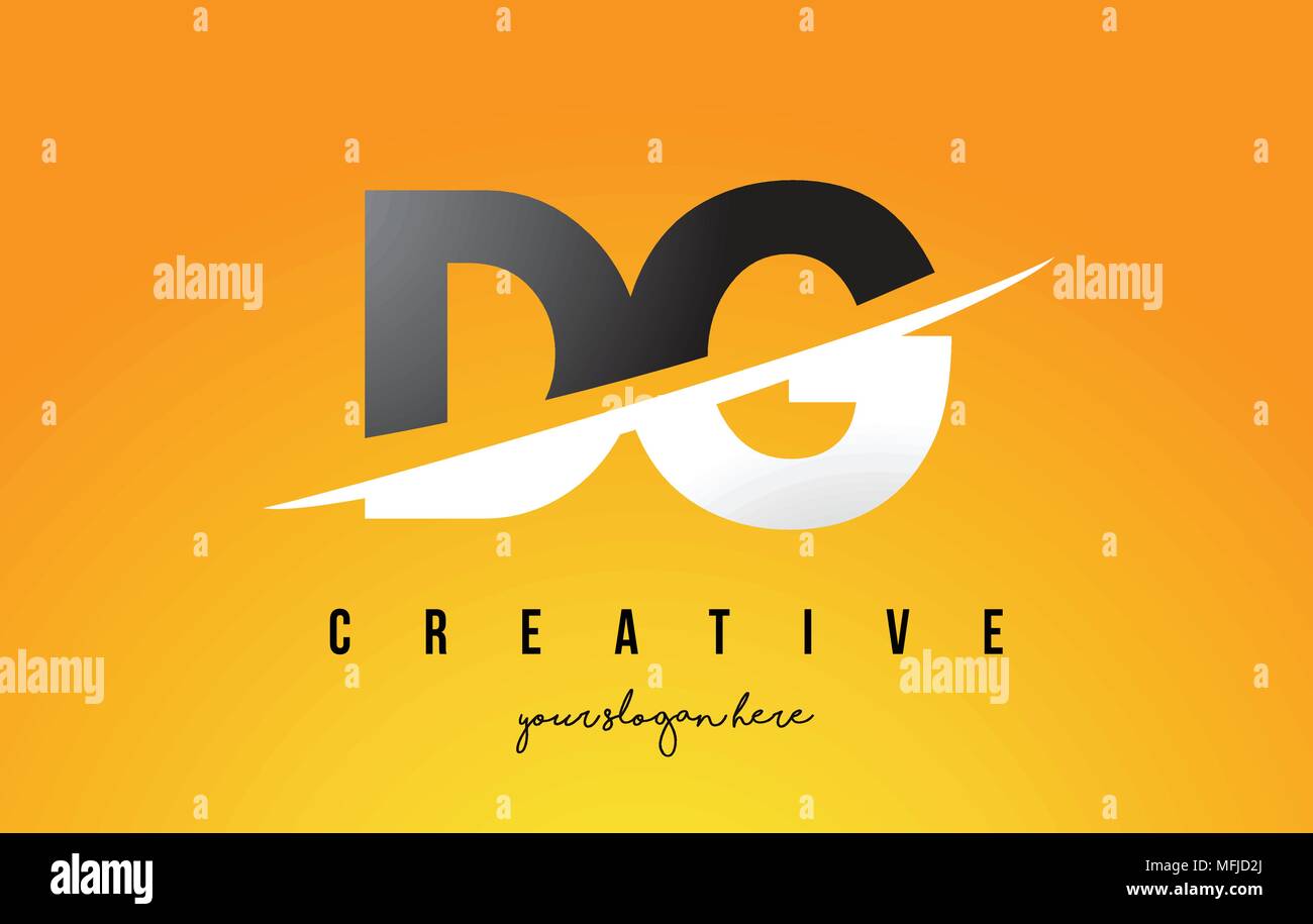 DG D G Letter Modern Logo Design with Swoosh Cutting the Middle Letters and Yellow Background. Stock Vector