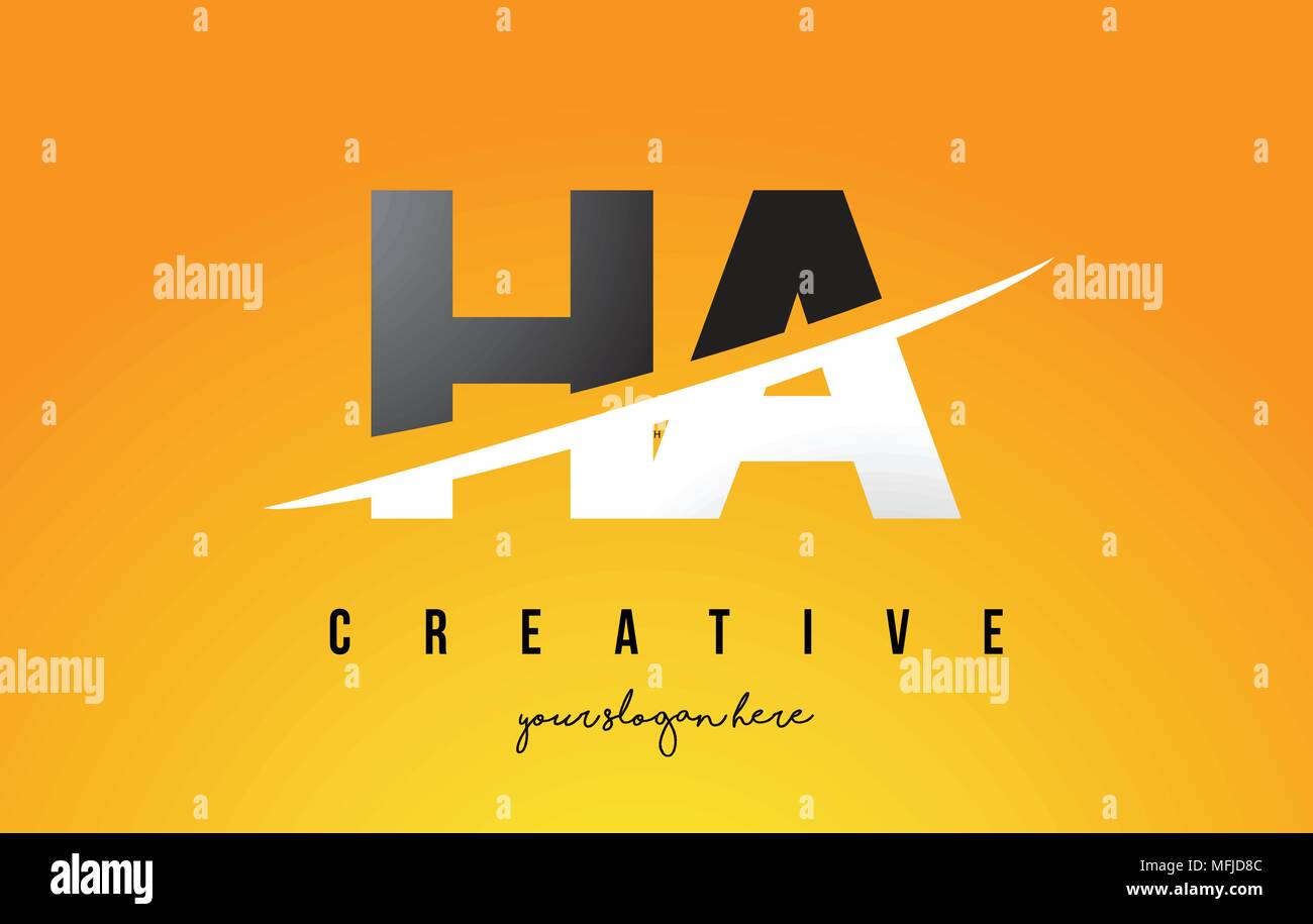HA H A Letter Modern Logo Design with Swoosh Cutting the Middle Letters and Yellow Background. Stock Vector