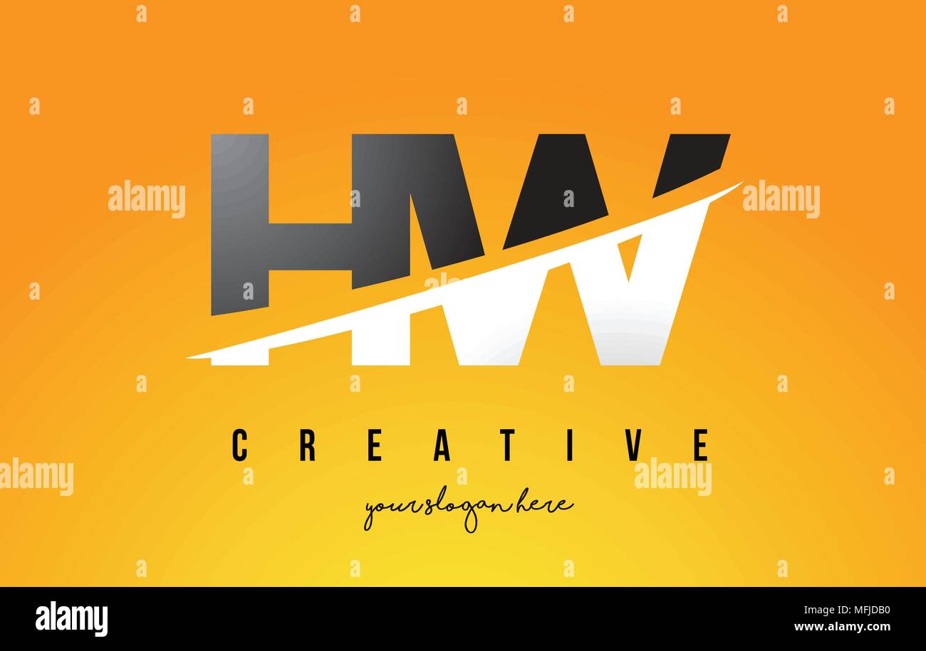 HW H W Letter Modern Logo Design with Swoosh Cutting the Middle Letters ...