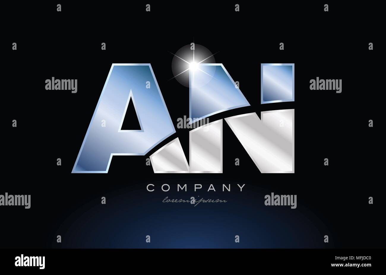 alphabet letter an a n logo design with metal blue color suitable for a