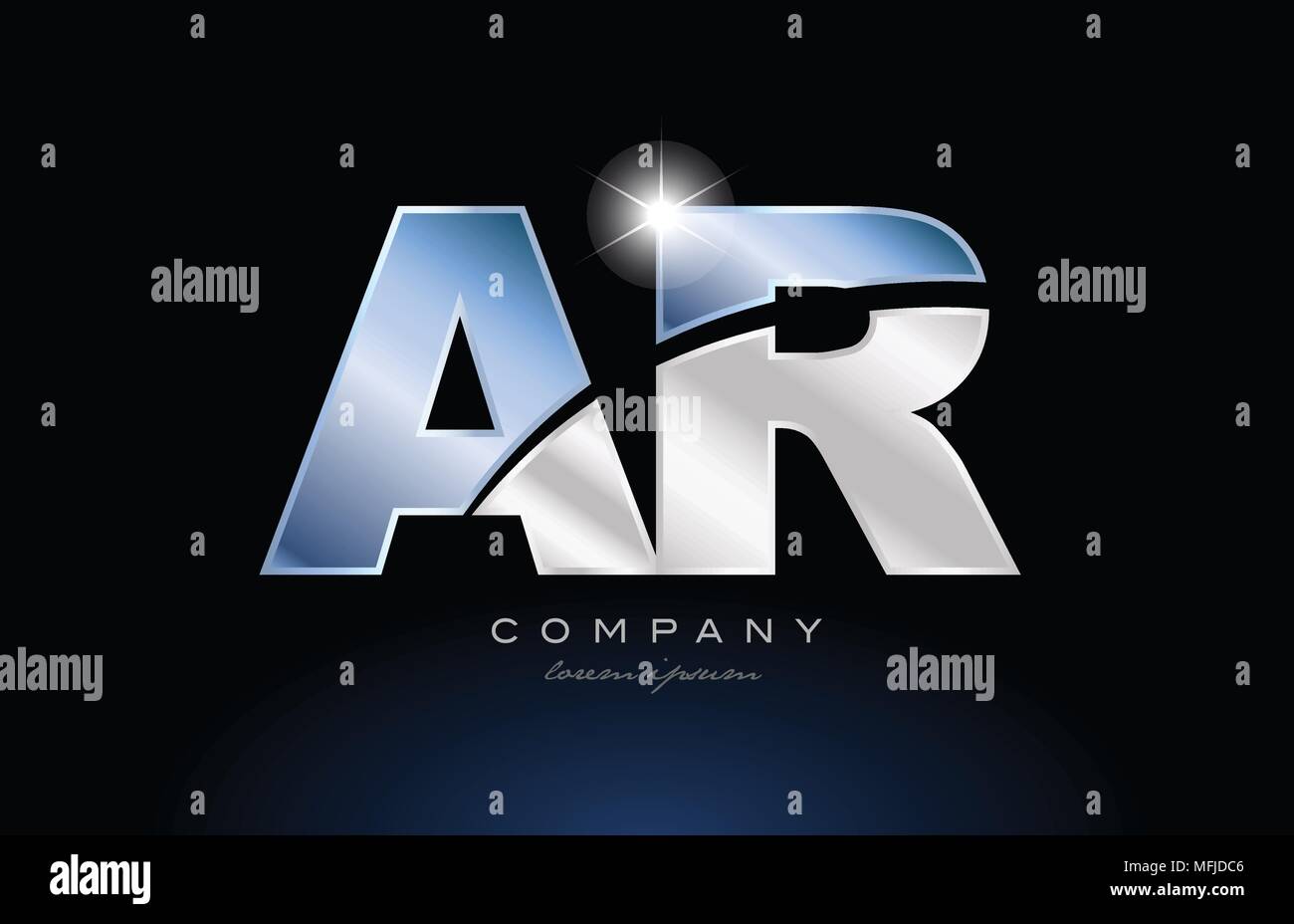 alphabet letter ar a r logo design with metal blue color suitable for a company or business Stock Vector