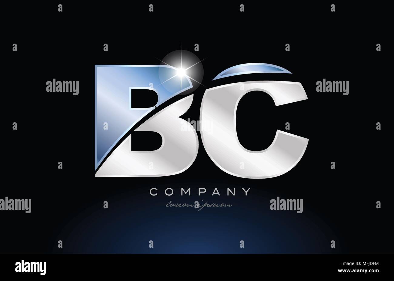 alphabet letter bc b c logo design with metal blue color suitable for a ...