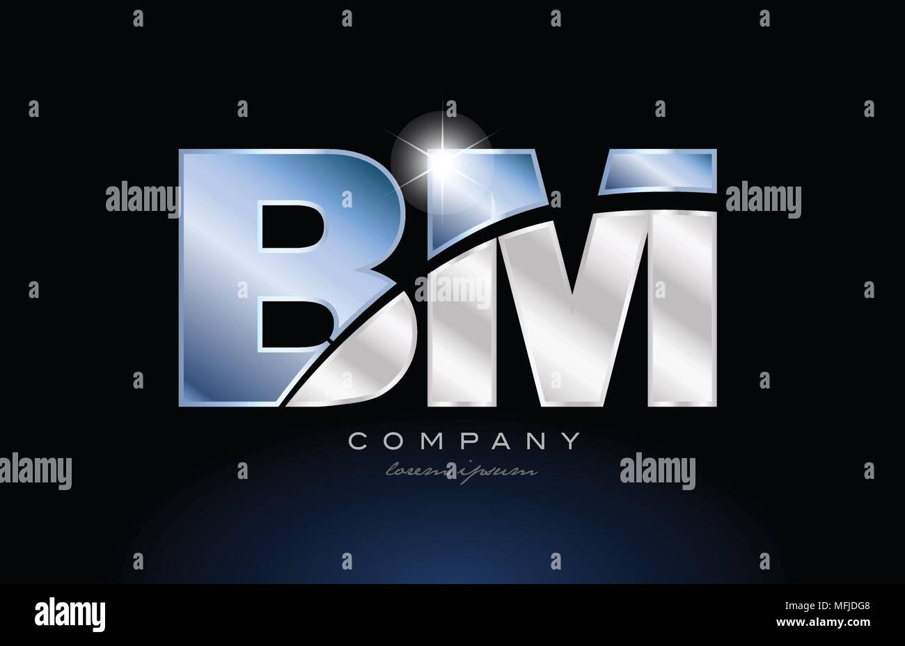 alphabet letter bm b m logo design with metal blue color suitable for a company or business Stock Vector