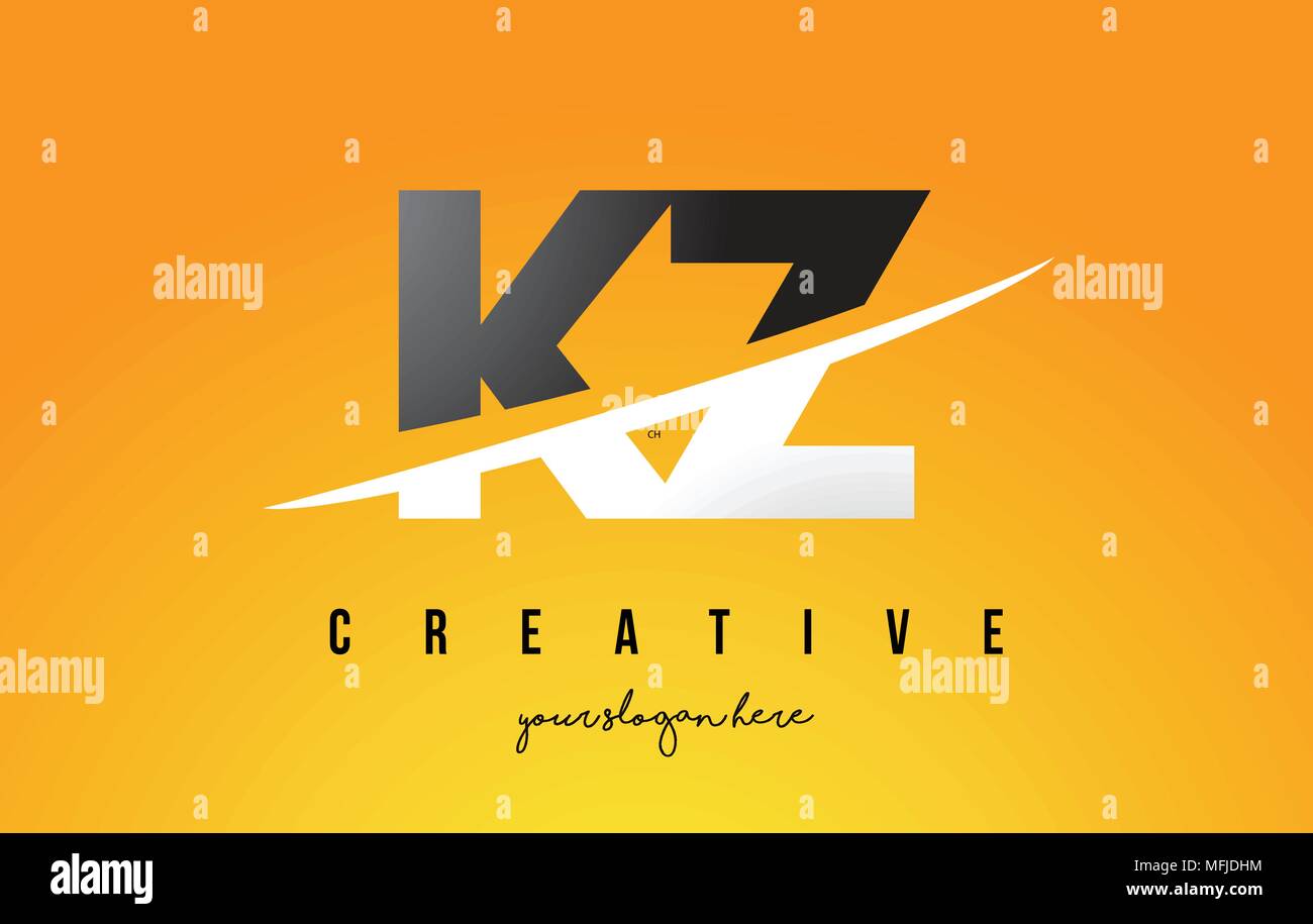 KZ K Z Letter Modern Logo Design with Swoosh Cutting the Middle Letters ...