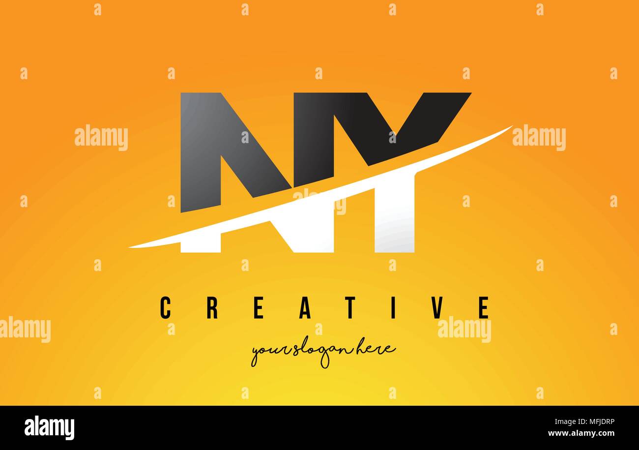 NY N Y Letter Modern Logo Design with Swoosh Cutting the Middle Letters and Yellow Background. Stock Vector